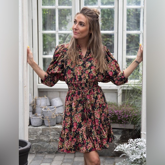 byTimo bohemian floral print mini dress in autumn Rose - Picture 1 of 14